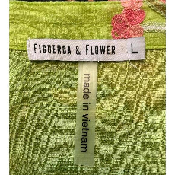 Floral Embroidered Button-Up Shirt in Vibrant Lime Green - Picture 6 of 9